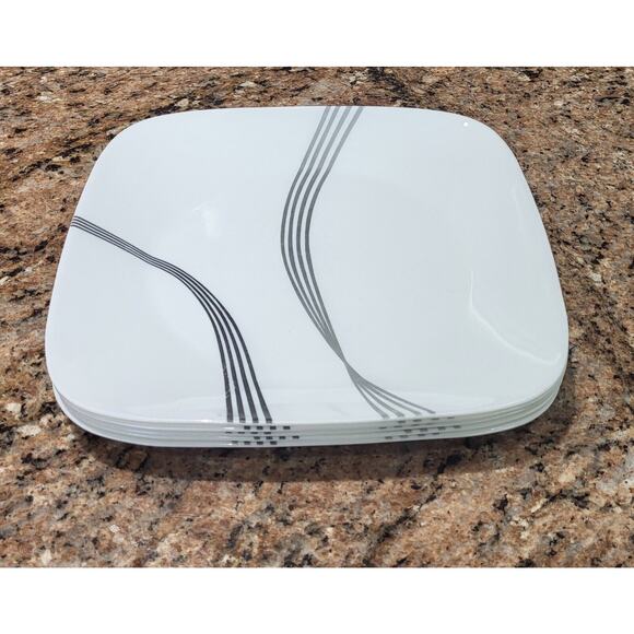 Corelle Urban Arc 10.5" Square White Dinner Plates Set of 5 Gray/Black Stripes - Picture 13 of 13